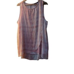 *H by HALSTON* Pink Sheer Sleeveless Dress Women's L Boho Knee‎ Length High Lo